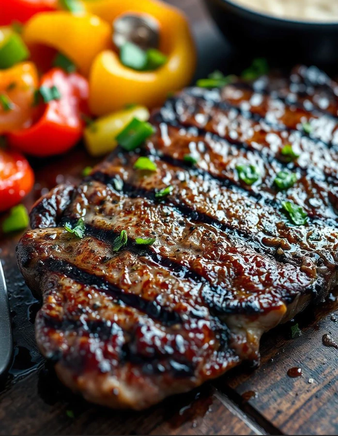 Perfectly grilled skirt steak sliced and served with sides.