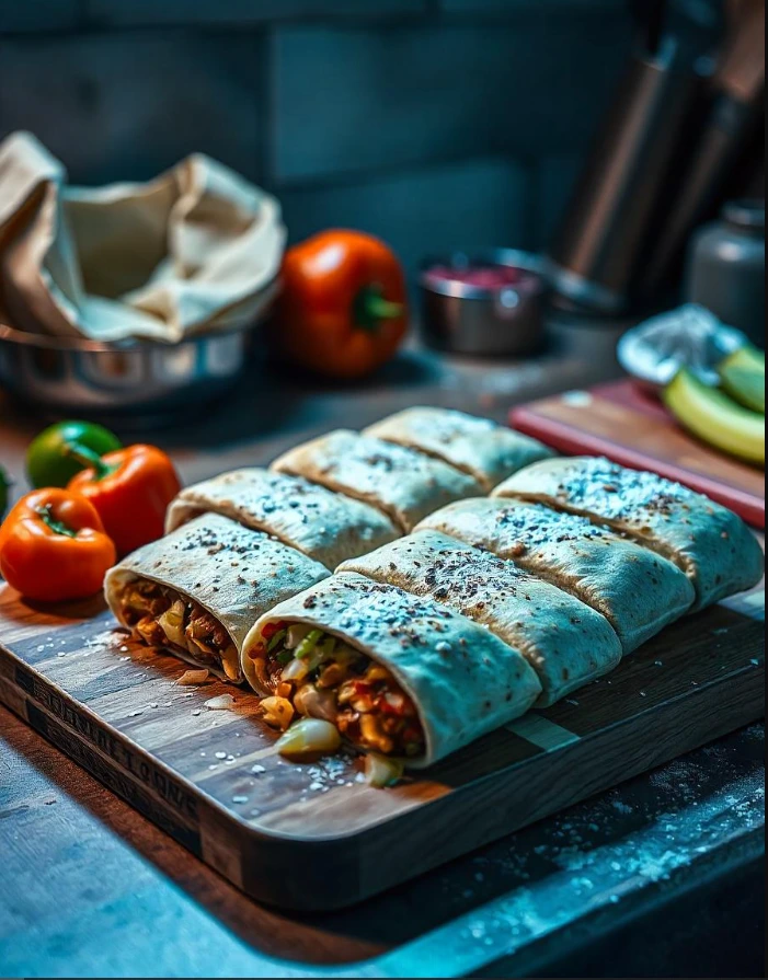 A deliciously plated frozen burrito with toppings and sides, ready to enjoy.