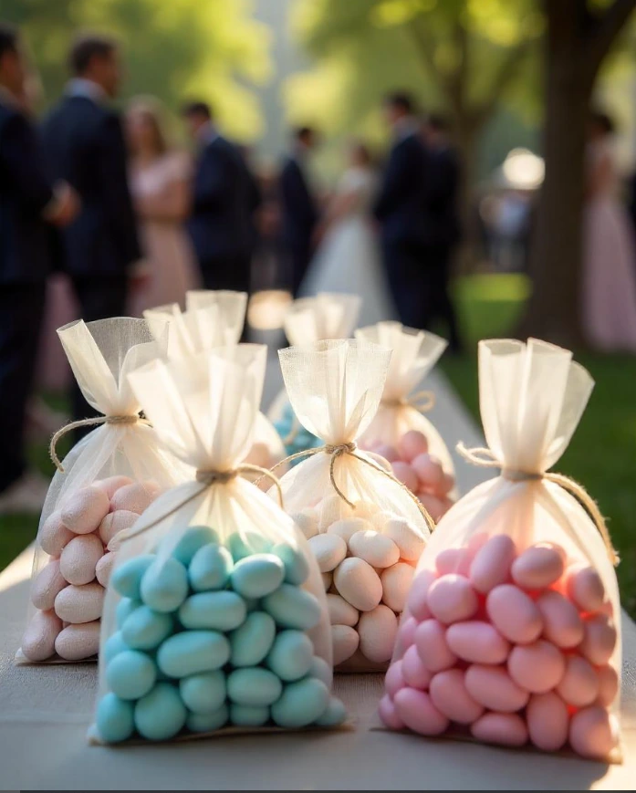 A bowl of colorful Jordan almonds, symbolizing celebration and tradition.